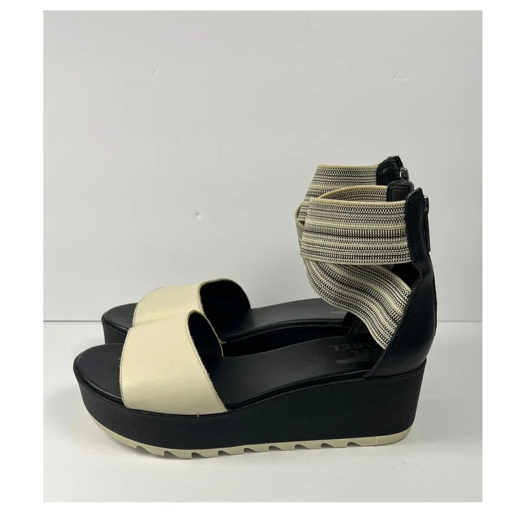 Sorel Cameron Ankle Strap Sandals Women's Size 8.5‎ Black White Platform